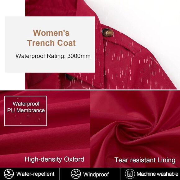 Water-Repellent Knee-Length Women's Slim Trench Coat with Chic Design & Pockets - Picture 4 of 6